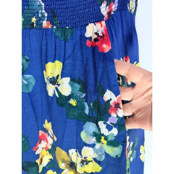 Maeve Floral Dress Women Small Blue Sleeveless Smocked Waist Pockets - Picture 7 of 11